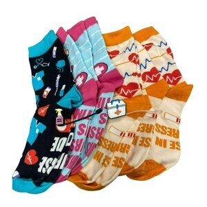 5 Pair Colorful Nurse Themed Socks and 2 Drink Straw Covers, Nurses Week